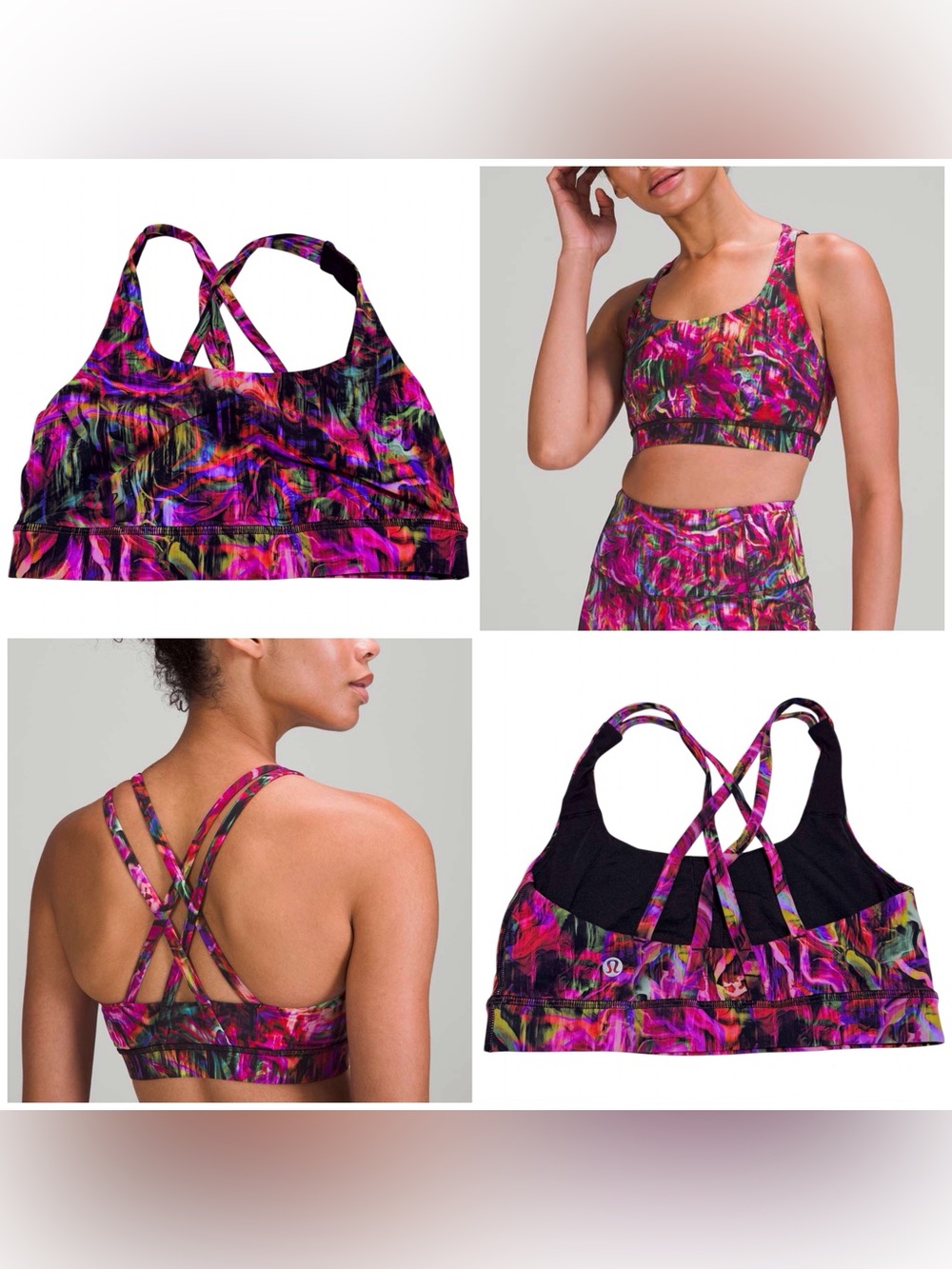 Lululemon Energy Bra *Medium Support, B–D Cups Hyper Flow Pink Multi Size 4